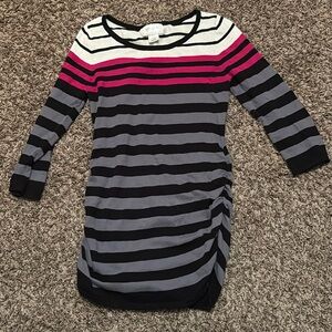 Motherhood Maternity 3/4 sleeve Pink Grey Black White Stripe Sweater Sz Small 🖤🩷